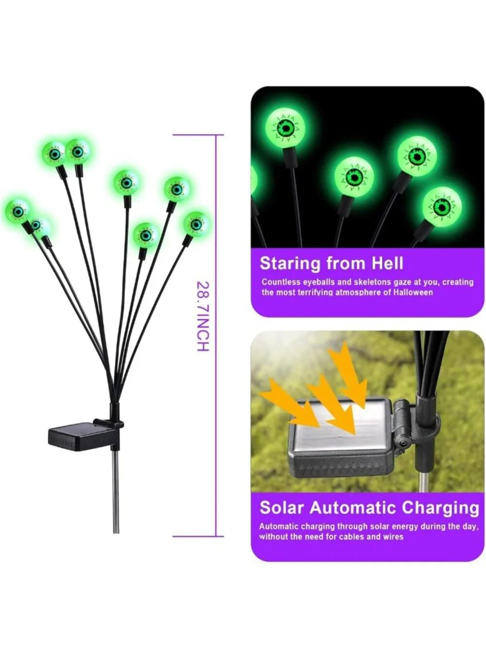 Spooky Solar Eyeball Lights - 8 Pack, 64 LEDs, Waterproof Halloween Decor for